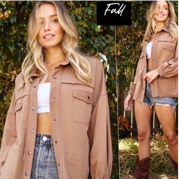 Private Label Jackets & Blazers - (13)New French Terry Women's Fall Comfortable Shacket Snap Button Jacket Top